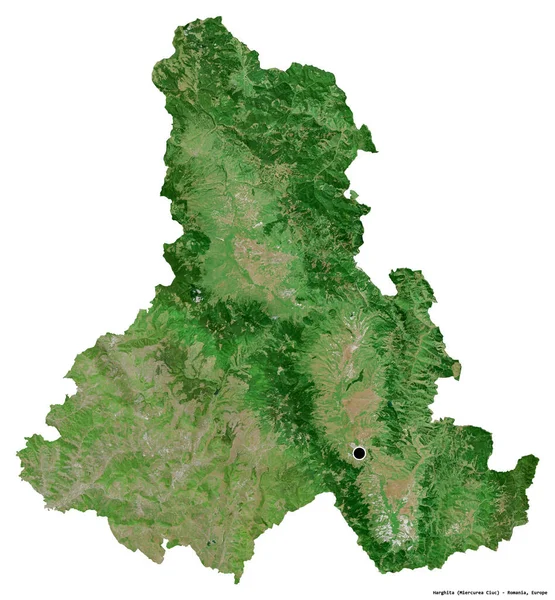 Romanya 'nın Harghita ilçesinin başkenti beyaz arka planda izole edilmiştir. Uydu görüntüleri. 3B görüntüleme