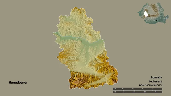 Forma Hunedoara Provincia Rumania Con Capital Aislada Sobre Fondo Sólido —  Fotos de Stock
