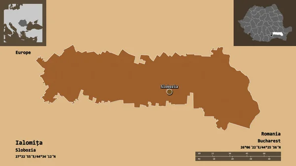 Shape Ialomita County Rumania Dan Ibukotanya Skala Jarak Pratinjau Dan — Stok Foto