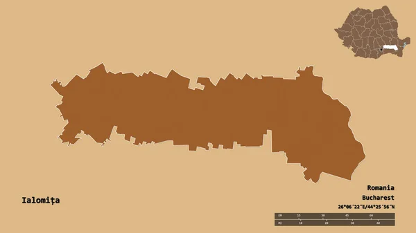 Ialomita的形状 罗马尼亚县 其首都孤立的坚实的背景 距离尺度 区域预览和标签 有规律的纹理的组成 3D渲染 — 图库照片