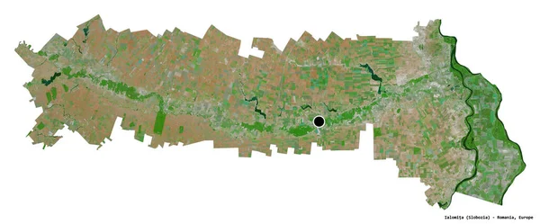 ルーマニアの郡イアロミタの形で 首都は白い背景に孤立しています 衛星画像 3Dレンダリング — ストック写真