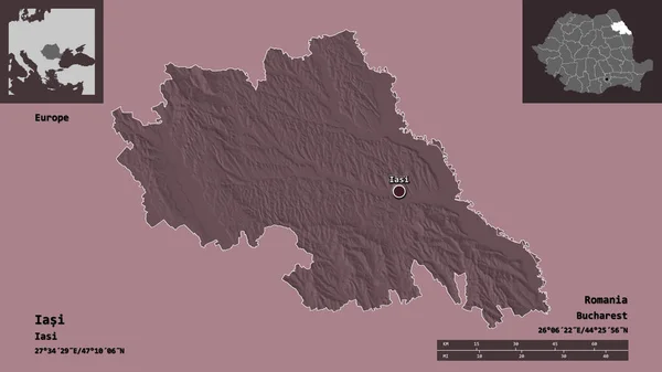Shape Iasi Landkreis Von Rumänien Und Seine Hauptstadt Entfernungsskala Vorschau — Stockfoto