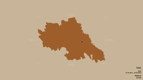 Området Iasi Grevskapet Rumänien Isolerat Solid Bakgrund Georefererad Avgränsningsbox Etiketter — Stockfoto