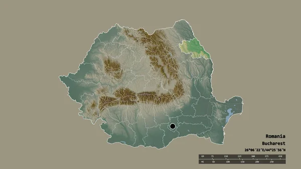 Forme Désaturée Roumanie Avec Capitale Principale Division Régionale Région Séparée — Photo