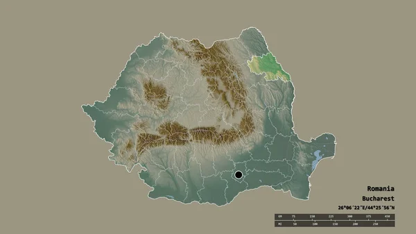 Forma Dessaturada Romênia Com Sua Capital Principal Divisão Regional Área — Fotografia de Stock
