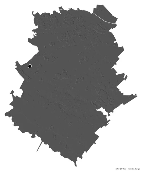 罗马尼亚县伊尔福夫的形状 其首都被白色背景隔离 Bilevel高程图 3D渲染 — 图库照片