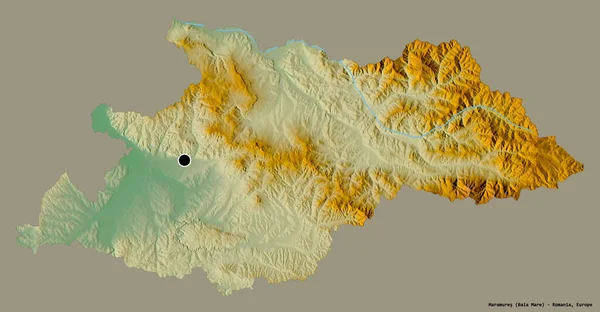 Romanya 'nın Maramures ilçesi, başkenti katı renk arka planına izole edilmiş. Topografik yardım haritası. 3B görüntüleme