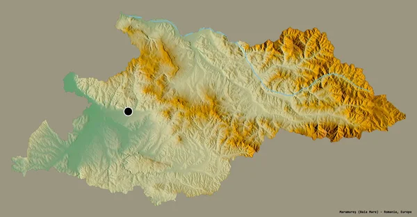 ルーマニアの郡マラムールの形で その首都はしっかりした色の背景に隔離されています 地形図 3Dレンダリング — ストック写真
