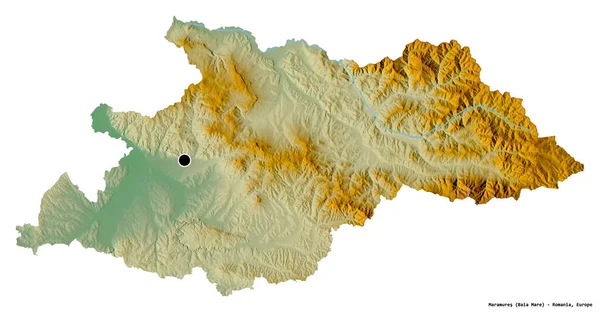 ルーマニアの郡マラムールの形で 首都は白い背景に孤立している 地形図 3Dレンダリング — ストック写真