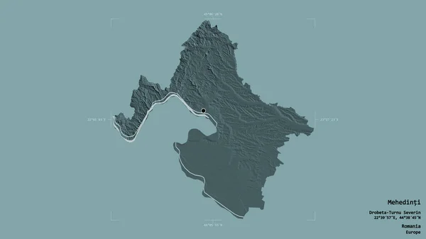 罗马尼亚Mehedinti县的一个地区 在一个地理参照框的坚实背景下被隔离 彩色高程图 3D渲染 — 图库照片