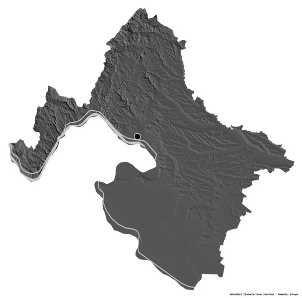 ルーマニアの郡メヘディンティの形で 首都は白い背景に孤立しています 標高マップ 3Dレンダリング — ストック写真