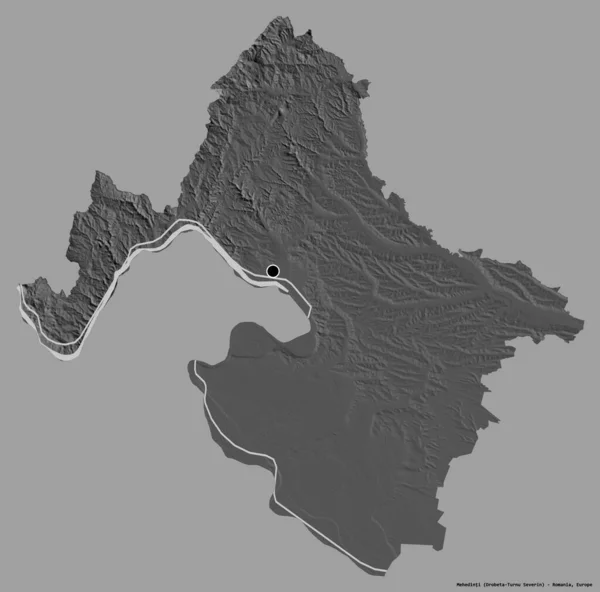 罗马尼亚Mehedinti的形状 首都被隔离在纯色的背景下 Bilevel高程图 3D渲染 — 图库照片