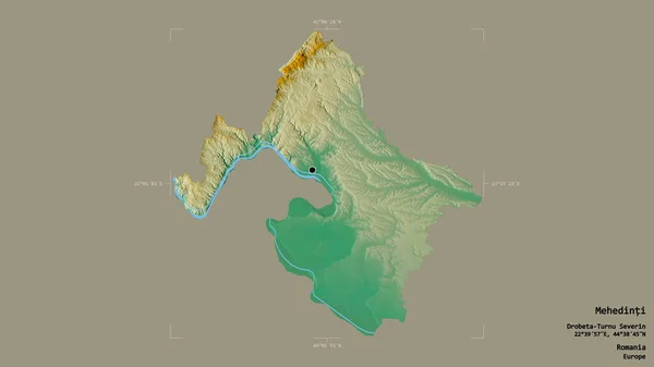 罗马尼亚Mehedinti县的一个地区 在一个地理参照框的坚实背景下被隔离 地形浮雕图 3D渲染 — 图库照片