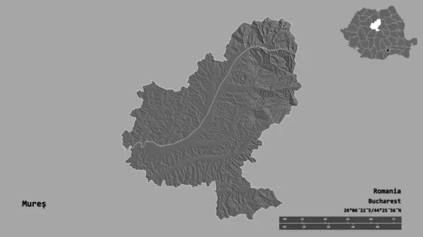 Form Mures Grevskapet Rumänien Med Dess Huvudstad Isolerad Solid Bakgrund — Stockfoto