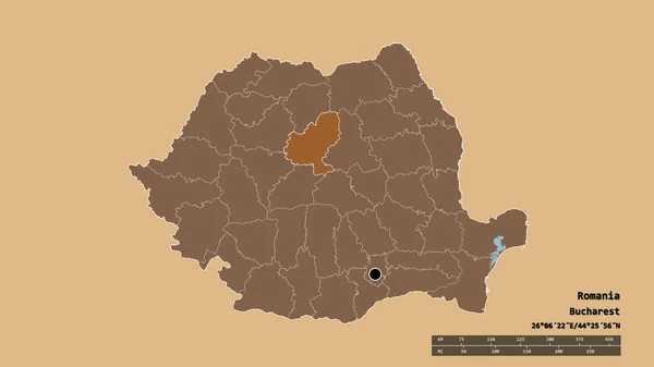 Die Ungesättigte Form Rumäniens Mit Seiner Hauptstadt Der Wichtigsten Regionalen — Stockfoto