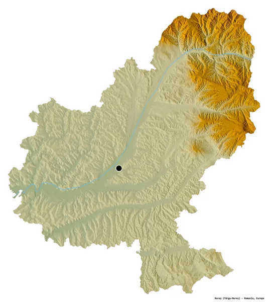 Shape Mures District Van Roemenië Met Hoofdstad Geïsoleerd Witte Achtergrond — Stockfoto