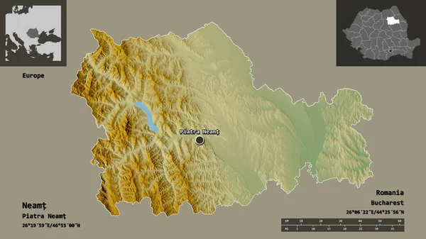 Shape Neamt Kreis Rumänien Und Seine Hauptstadt Entfernungsskala Vorschau Und — Stockfoto