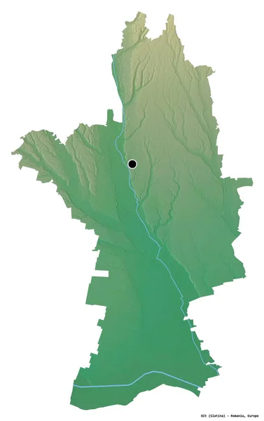 ルーマニアの郡オルトの形で その首都は白い背景に孤立している 地形図 3Dレンダリング — ストック写真