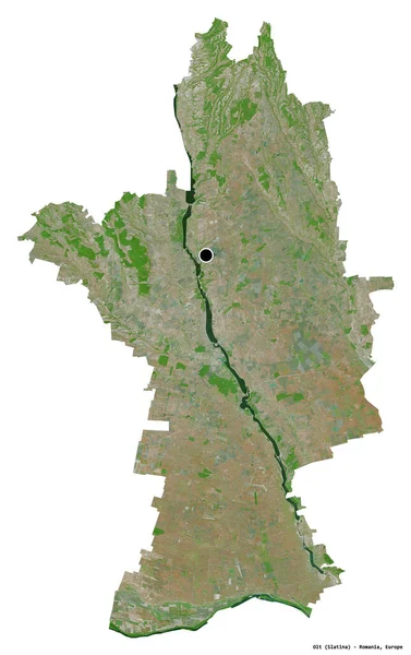 Form Olt Grevskapet Rumänien Med Huvudstaden Isolerad Vit Bakgrund Satellitbilder — Stockfoto