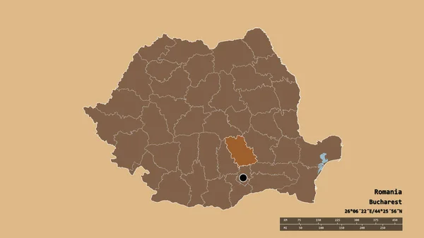 Desaturated Shape Romania Its Capital Main Regional Division Separated Prahova — Stock Photo, Image