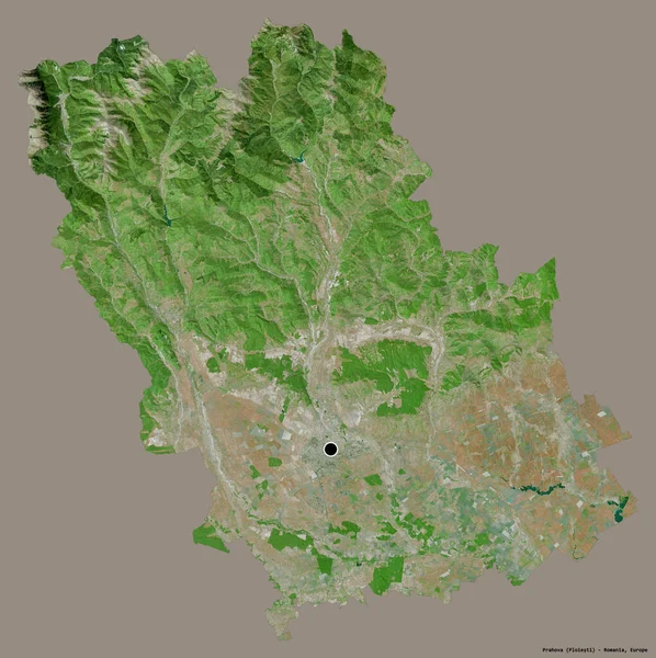 罗马尼亚的Prahova县的形状 其首都以纯色背景隔离 卫星图像 3D渲染 — 图库照片