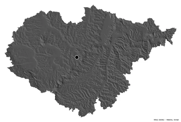 ルーマニアの郡サラジの形で その首都は白い背景に孤立しています 標高マップ 3Dレンダリング — ストック写真