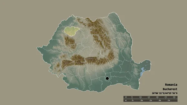 主要な地域部門と分離サラジ地域とルーマニアの荒廃した形 ラベル 地形図 3Dレンダリング — ストック写真