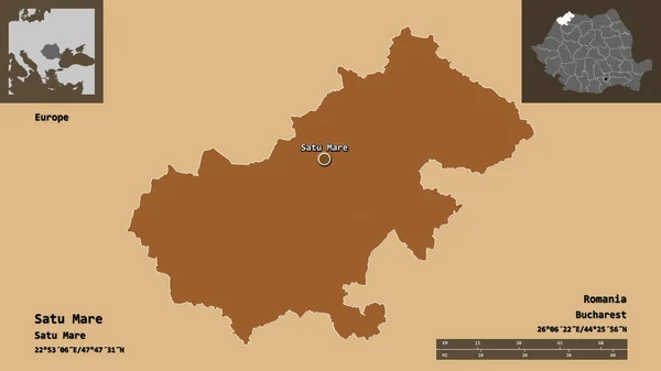 Shape Satu Mare Landkreis Von Rumänien Und Seine Hauptstadt Entfernungsskala — Stockfoto