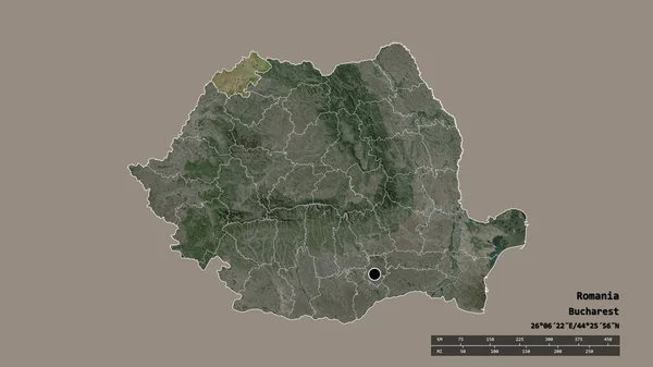 Forma Dessaturada Romênia Com Sua Capital Principal Divisão Regional Área — Fotografia de Stock
