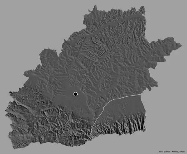 Romanya 'nın Sibiu ilçesinin başkenti, koyu renk arka planda izole edilmiş. Çift seviyeli yükseklik haritası. 3B görüntüleme