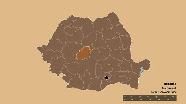 Die Ungesättigte Form Rumäniens Mit Seiner Hauptstadt Der Wichtigsten Regionalen — Stockfoto