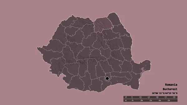 루마니아의 형태와 중심의 지역이 있었다 라벨이요 지형도 렌더링 — 스톡 사진