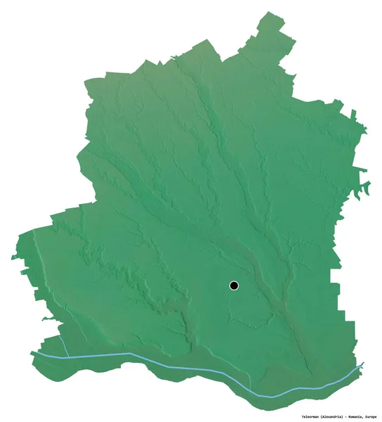 Kształt Teleorman Powiat Rumuński Stolicą Odizolowaną Białym Tle Mapa Pomocy — Zdjęcie stockowe