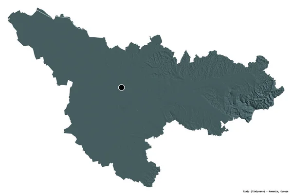 Forma Timis Condado Romênia Com Sua Capital Isolada Fundo Branco — Fotografia de Stock