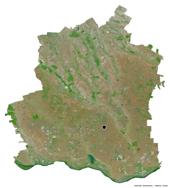 Форма Телеормана Графства Румунія Столицею Ізольованою Білому Тлі Супутникові Знімки — стокове фото