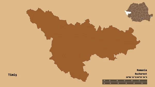 帝米的形状 罗马尼亚县 其首都孤立的坚实的背景 距离尺度 区域预览和标签 有规律的纹理的组成 3D渲染 — 图库照片