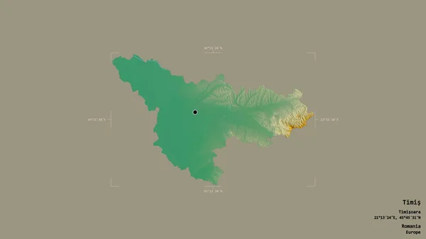 罗马尼亚蒂米斯县的一个地区 在一个地理参考方块中被隔离在坚实的背景下 地形浮雕图 3D渲染 — 图库照片
