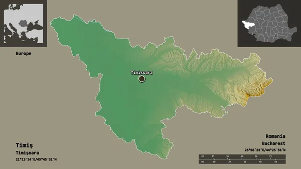 Shape Timis Bezirk Von Rumänien Und Seine Hauptstadt Entfernungsskala Vorschau — Stockfoto