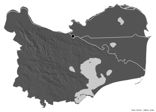 Форма Тулчи Графства Румыния Столицей Изолированной Белом Фоне Карта Рельефа — стоковое фото