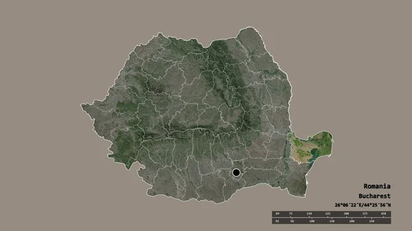 Forma Dessaturada Romênia Com Sua Capital Principal Divisão Regional Área — Fotografia de Stock