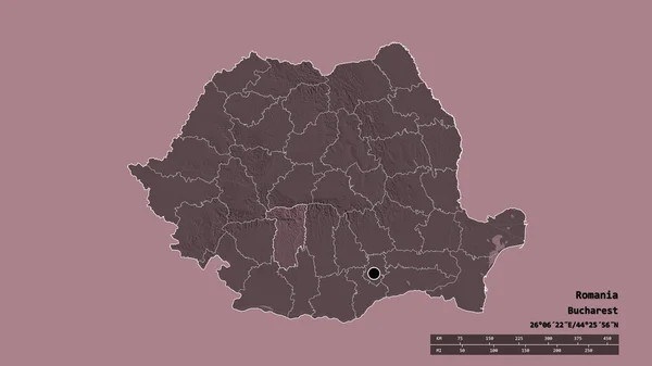 Desaturated Shape Romania Its Capital Main Regional Division Separated Valcea — Stock Photo, Image