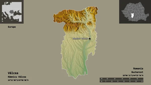 Romanya Nın Valcea Ilçesi Başkenti Uzaklık Ölçeği Gösterimler Etiketler Topografik — Stok fotoğraf