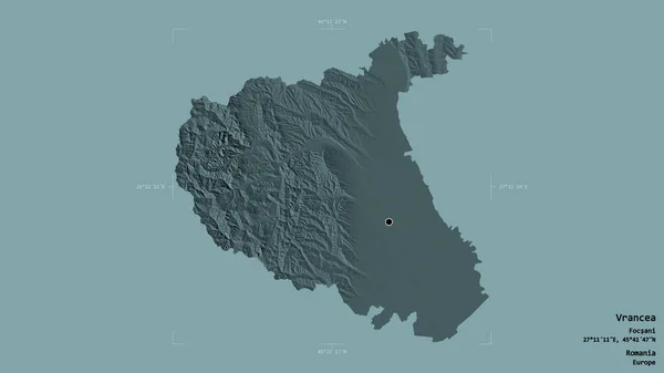 罗马尼亚县弗兰恰的一个地区 在一个地理参照框的坚实背景上被隔离 彩色高程图 3D渲染 — 图库照片