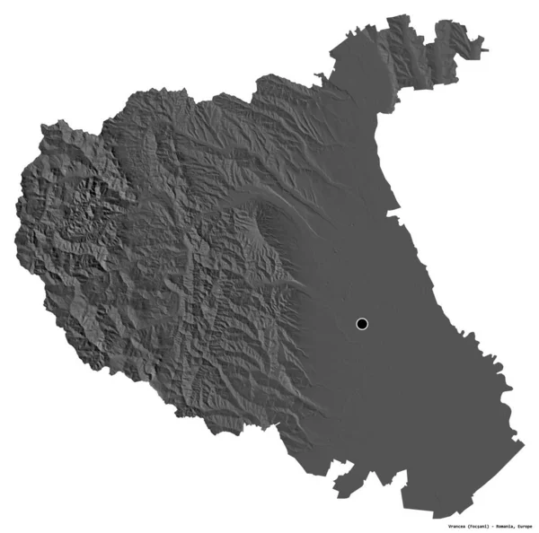 罗马尼亚县弗兰恰的形状 其首都因白人背景而孤立 Bilevel高程图 3D渲染 — 图库照片