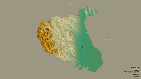 罗马尼亚县弗兰恰的一个地区 在一个地理参照框的坚实背景上被隔离 地形浮雕图 3D渲染 — 图库照片