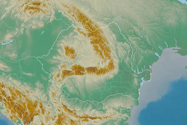 Área Alargada Roménia Com Contorno País Fronteiras Internacionais Regionais Mapa — Fotografia de Stock