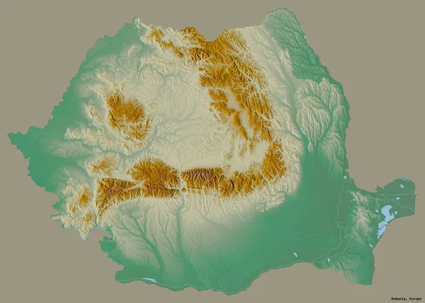 Форма Румынии Столицей Изолирована Сплошном Цветном Фоне Топографическая Карта Рельефа — стоковое фото