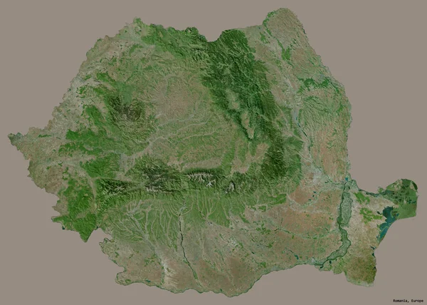罗马尼亚的形状 其首都孤立在一个坚实的色彩背景 卫星图像 3D渲染 — 图库照片