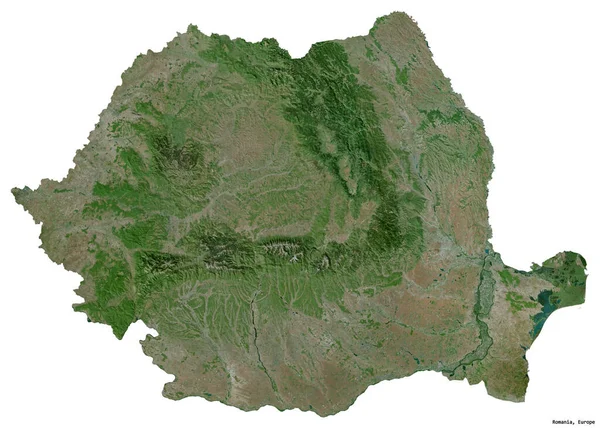 Форма Румынии Столицей Изолирована Белом Фоне Спутниковые Снимки Рендеринг — стоковое фото