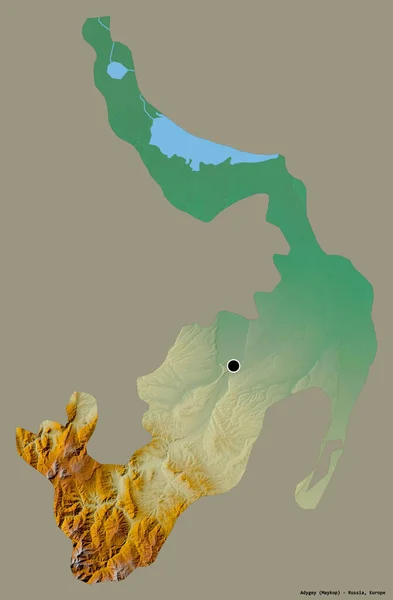 ロシア共和国のAdygeiの形は その首都はしっかりとした色の背景に隔離されています 地形図 3Dレンダリング — ストック写真